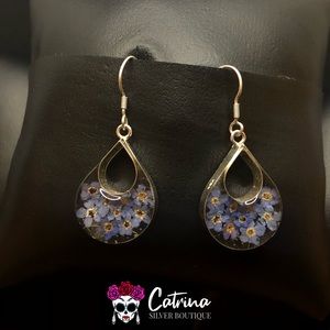 925 Sterling Silver Pressed Flower Drop Earrings